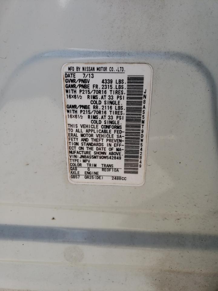 2013 Nissan Rogue VIN JN8AS5MT9DW542849 Copart auction photo, all over damage thumbnail 14