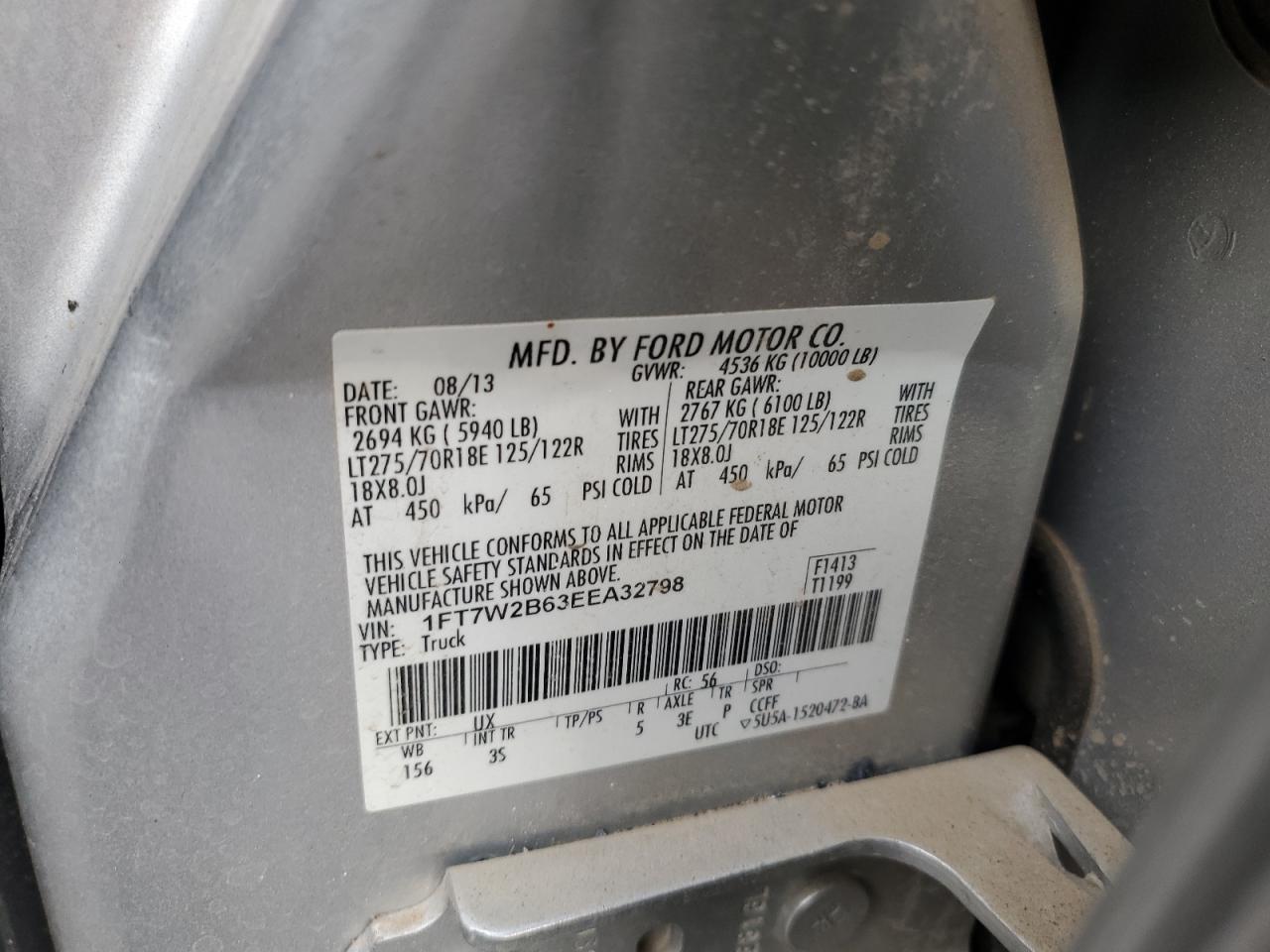 2014 Ford F250 VIN 1FT7W2B63EEA32798 Copart auction photo, burn - interior / burn damage thumbnail 12