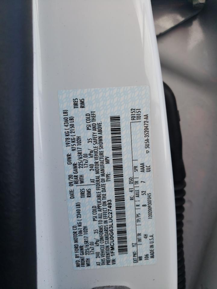 2020 Ford Escape VIN 1FMCU0G63LUC27493 Copart auction photo, all over damage thumbnail 13
