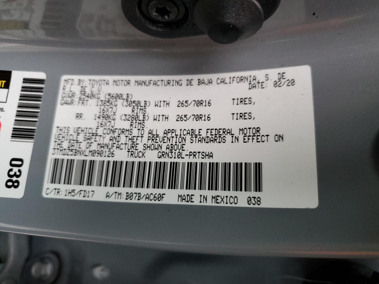 2020 Toyota Tacoma VIN 3TMDZ5BNXLM090126 Copart auction photo, front end damage thumbnail 13