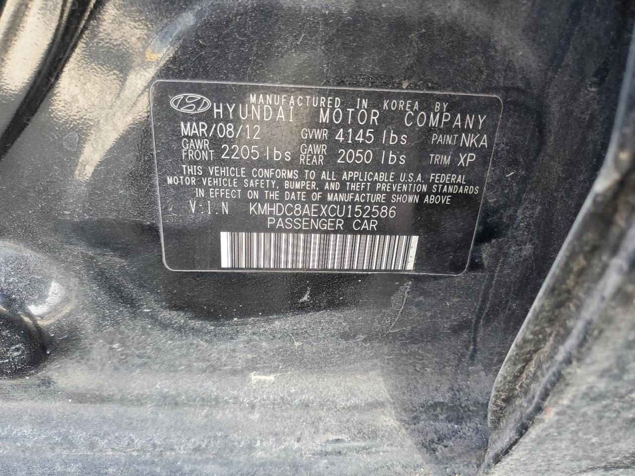 2012 Hyundai Elantra VIN KMHDC8AEXCU152586 Copart auction photo, side damage thumbnail 15