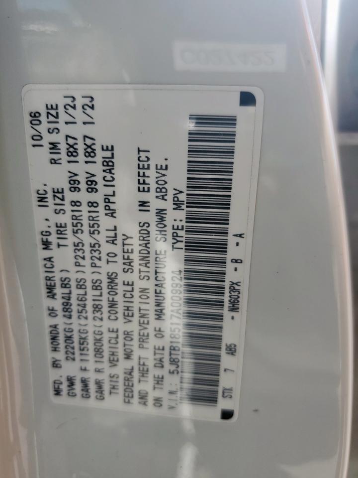 2007 Acura RDX VIN 5J8TB18517A009924 Copart auction photo, front end damage thumbnail 15