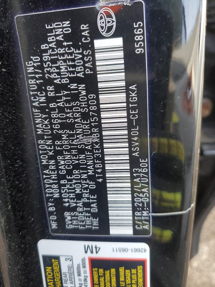 2011 Toyota Camry VIN 4T4BF3EKXBR157809 Copart auction photo, side / minor dent/scratches damage thumbnail 12