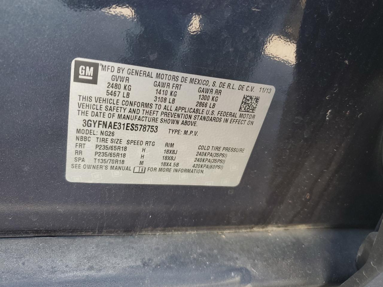 2014 Cadillac SRX VIN 3GYFNAE31ES578753 Copart auction photo, front end damage thumbnail 13