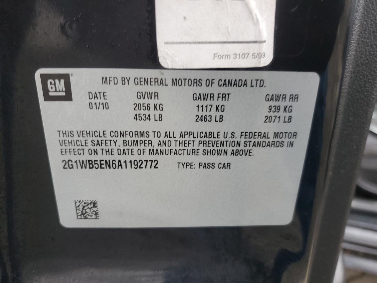 2010 Chevrolet Impala VIN 2G1WB5EN6A1192772 Copart auction photo, front end damage thumbnail 12