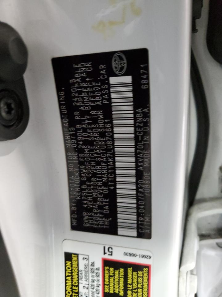 2020 Toyota Camry VIN 4T1C11AK7LU870661 Copart auction photo, front end / side damage thumbnail 15