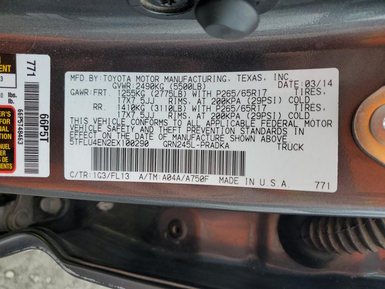 2014 Toyota Tacoma VIN 5TFLU4EN2EX100290 Copart auction photo, all over damage thumbnail 12