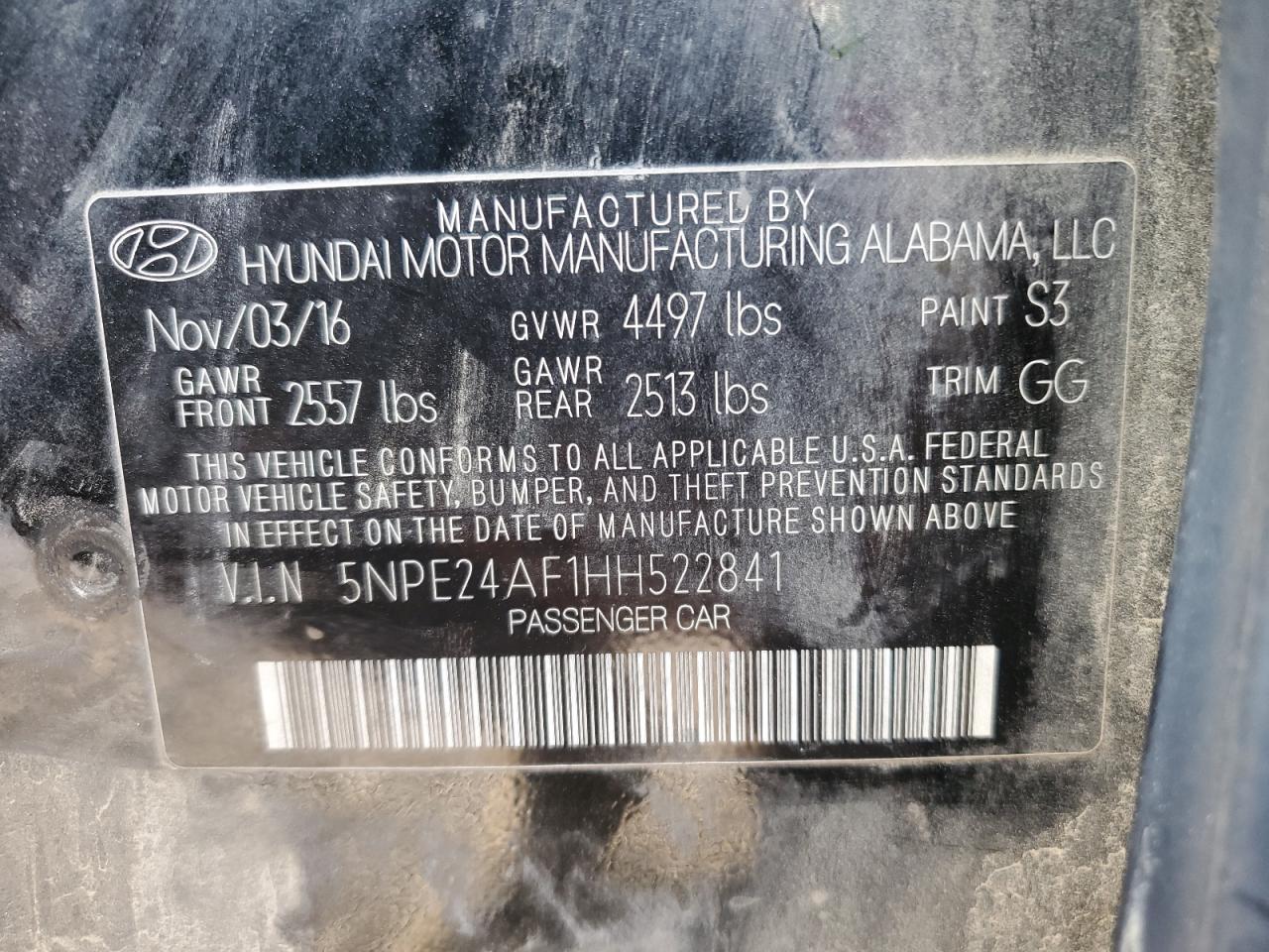 2017 Hyundai Sonata VIN 5NPE24AF1HH522841 Copart auction photo, front end damage thumbnail 12