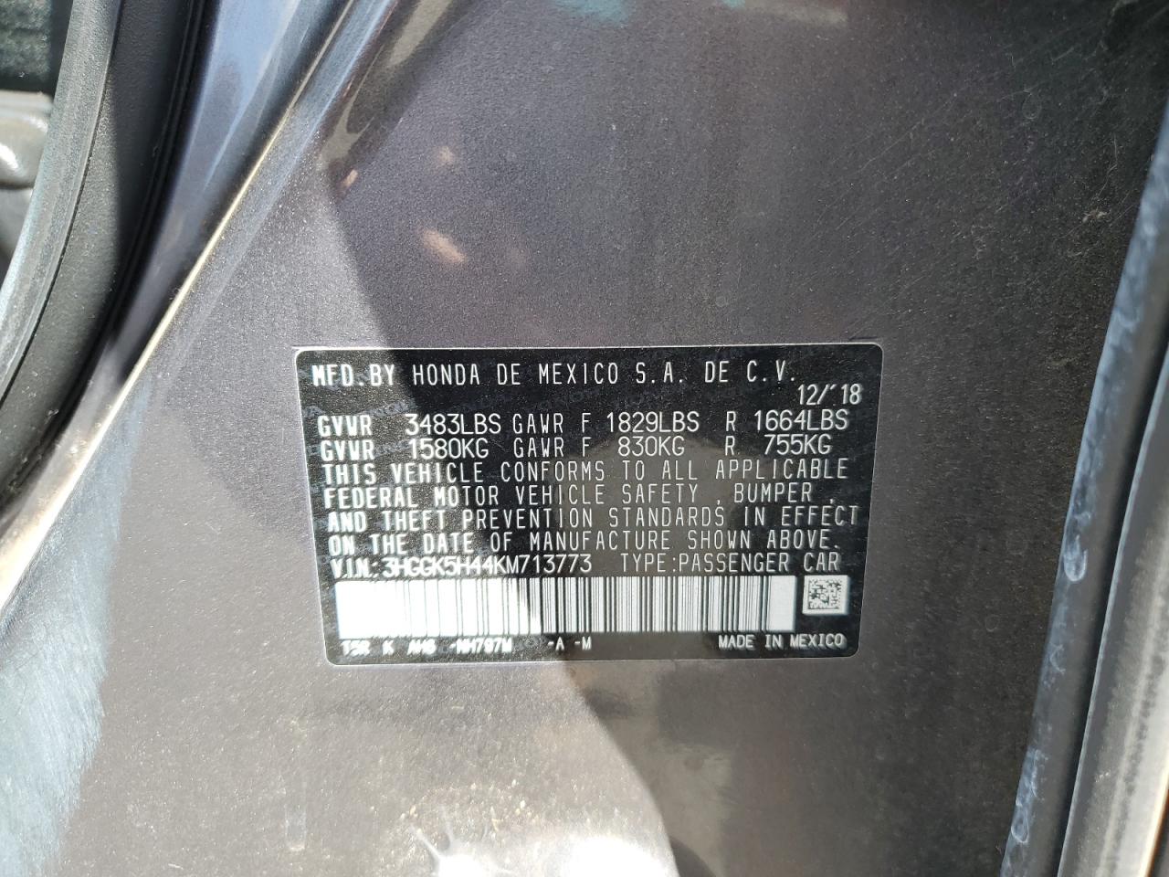 2019 Honda Fit VIN 3HGGK5H44KM713773 Copart auction photo, front end / rear end damage thumbnail 15