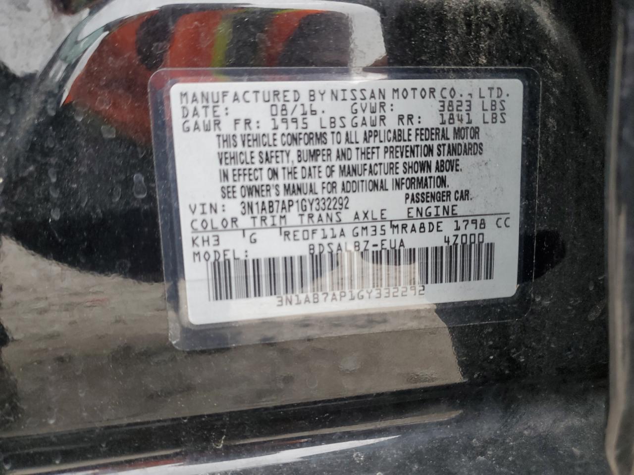 2016 Nissan Sentra VIN 3N1AB7AP1GY332292 Copart auction photo, front end / side damage thumbnail 12