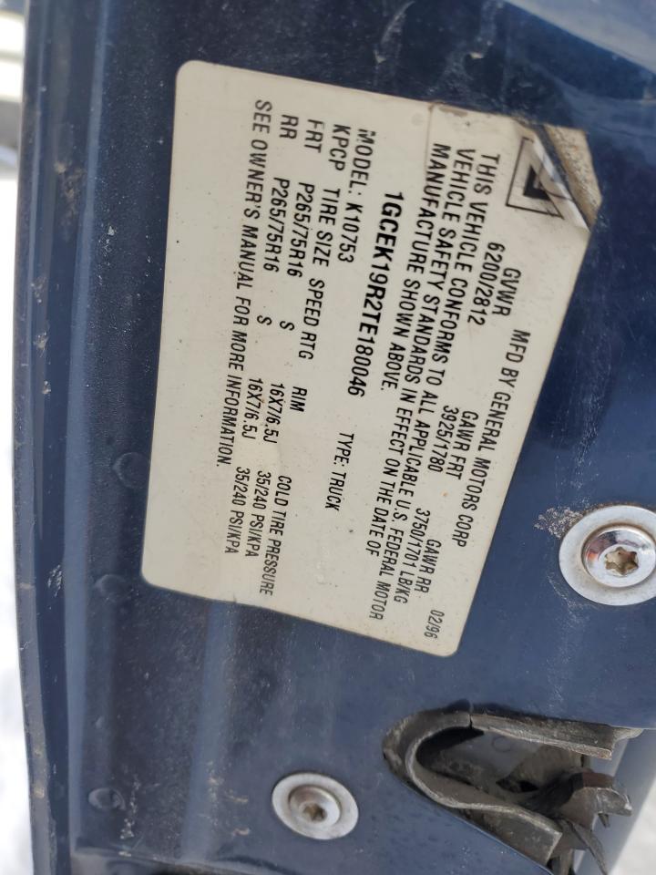 1996 Chevrolet GMT-400 VIN 1GCEK19R2TE180046 Copart auction photo, vandalism damage thumbnail 13