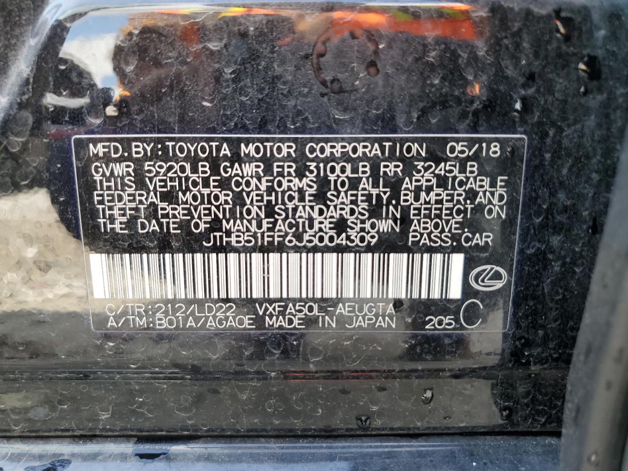 2018 Lexus LS VIN JTHB51FF6J5004309 Copart auction photo, all over damage thumbnail 13