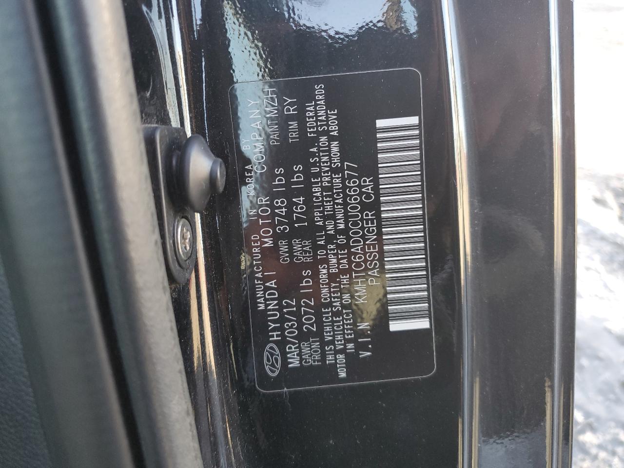2012 Hyundai Veloster VIN KMHTC6AD0CU066677 Copart auction photo, front end damage thumbnail 12