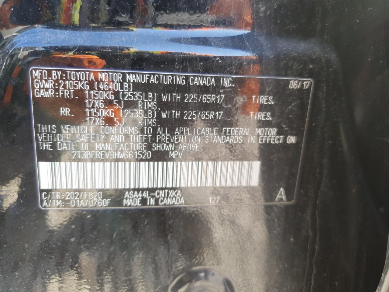 2017 Toyota RAV 4 VIN 2T3BFREV9HW661520 Copart auction photo, front end damage thumbnail 14