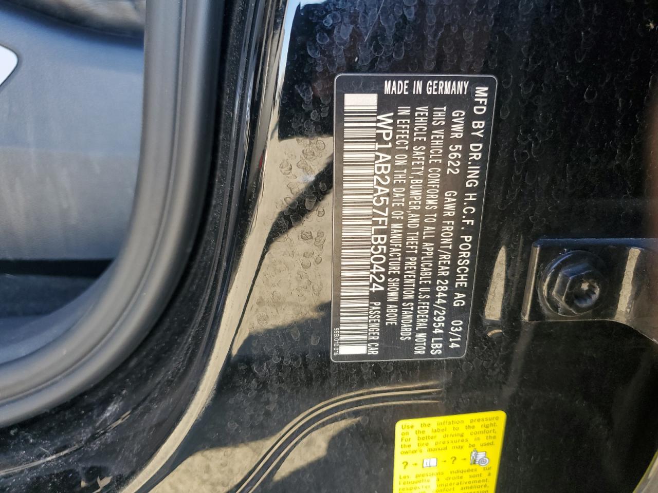 2015 Porsche Macan VIN WP1AB2A57FLB50424 Copart auction photo, front end damage thumbnail 14