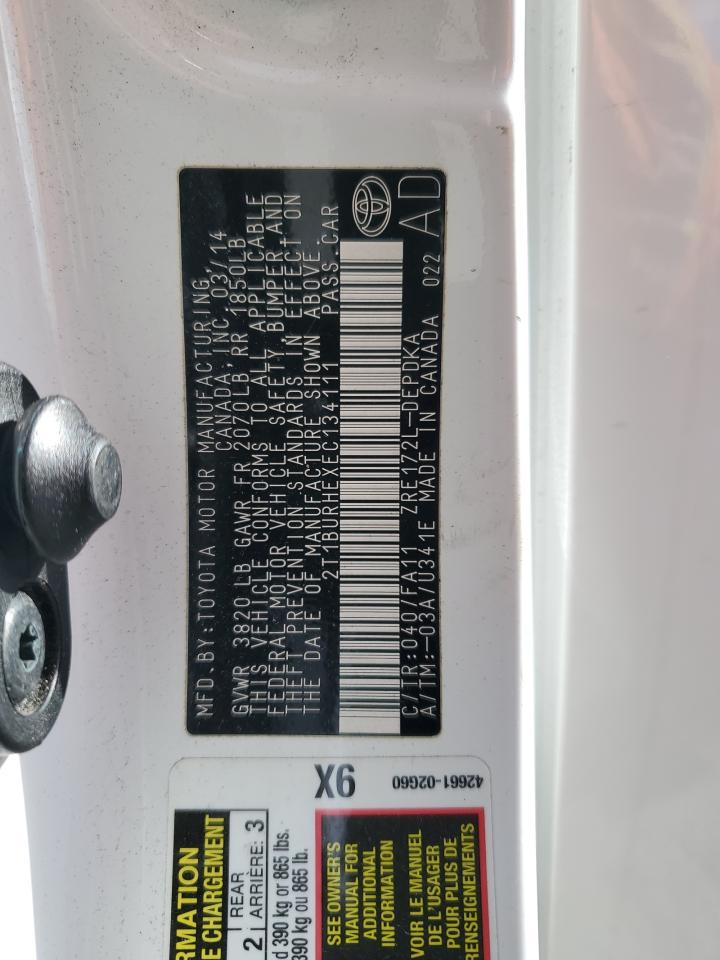 2014 Toyota Corolla VIN 2T1BURHEXEC134111 Copart auction photo, front end damage thumbnail 12
