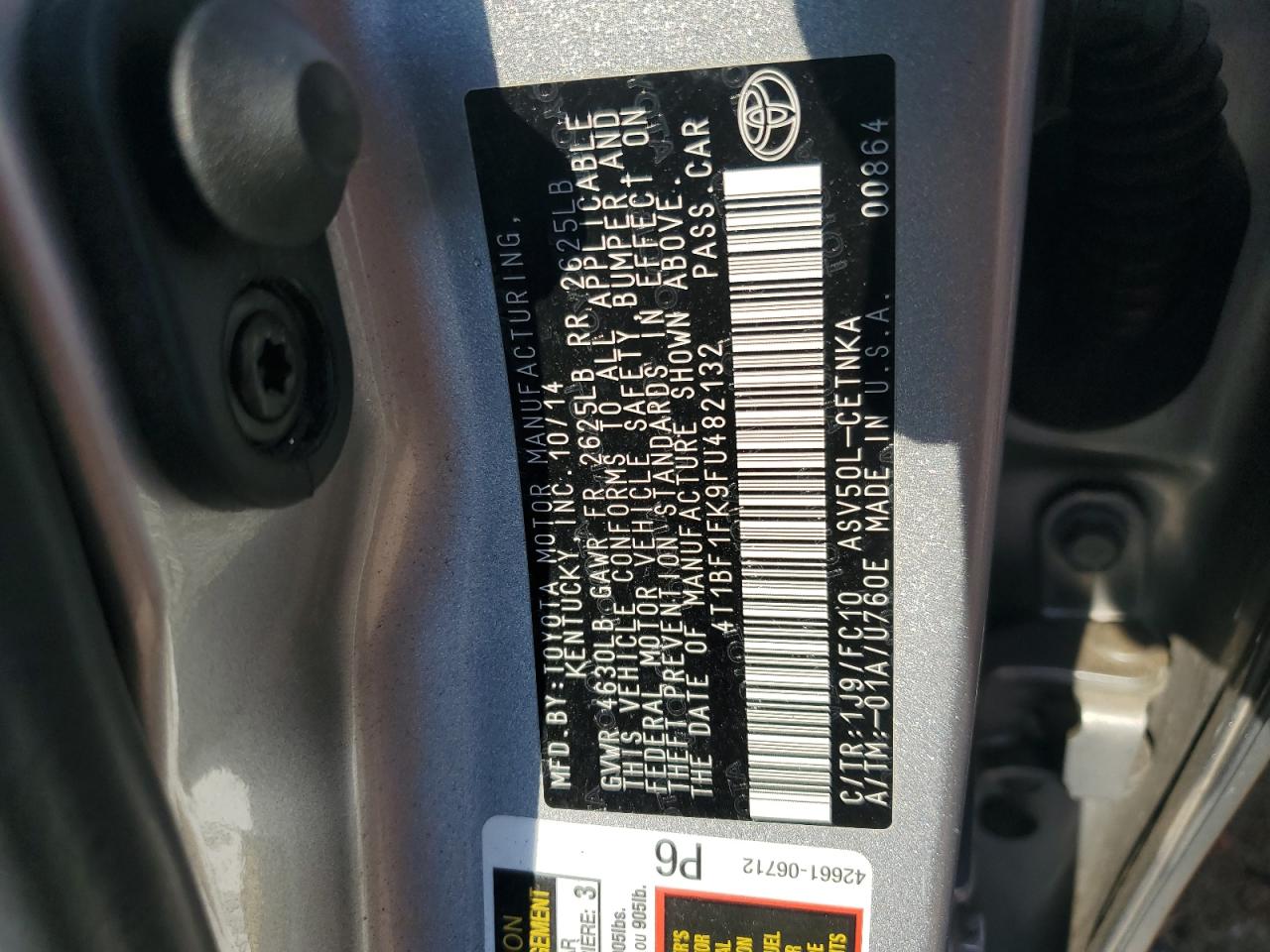 2015 Toyota Camry VIN 4T1BF1FK9FU482132 Copart auction photo, front end / side damage thumbnail 13