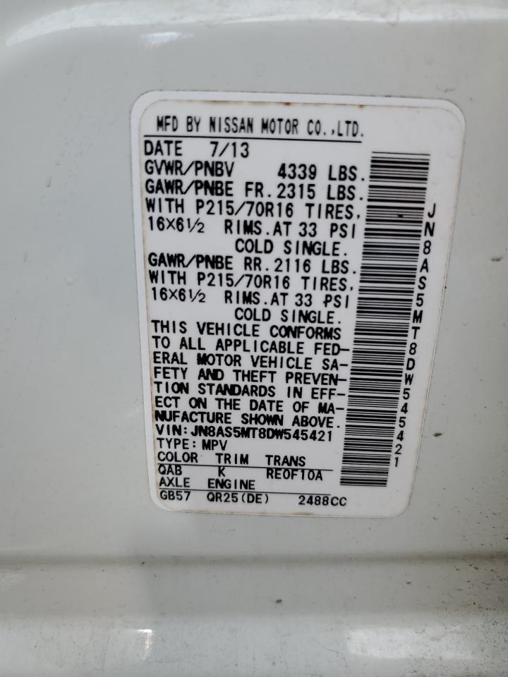 2013 Nissan Rogue VIN JN8AS5MT8DW545421 Copart auction photo, front end damage thumbnail 15