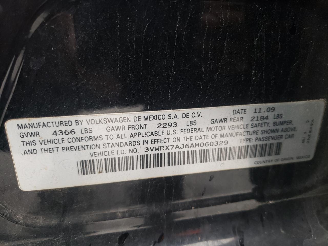 2010 Volkswagen Jetta VIN 3VWRX7AJ6AM060329 Copart auction photo, front end / rear end damage thumbnail 12