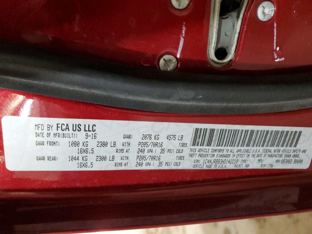 2017 Jeep Liberty (Patriot) VIN 1C4NJRBB3HD142210 Copart auction photo, all over damage thumbnail 13