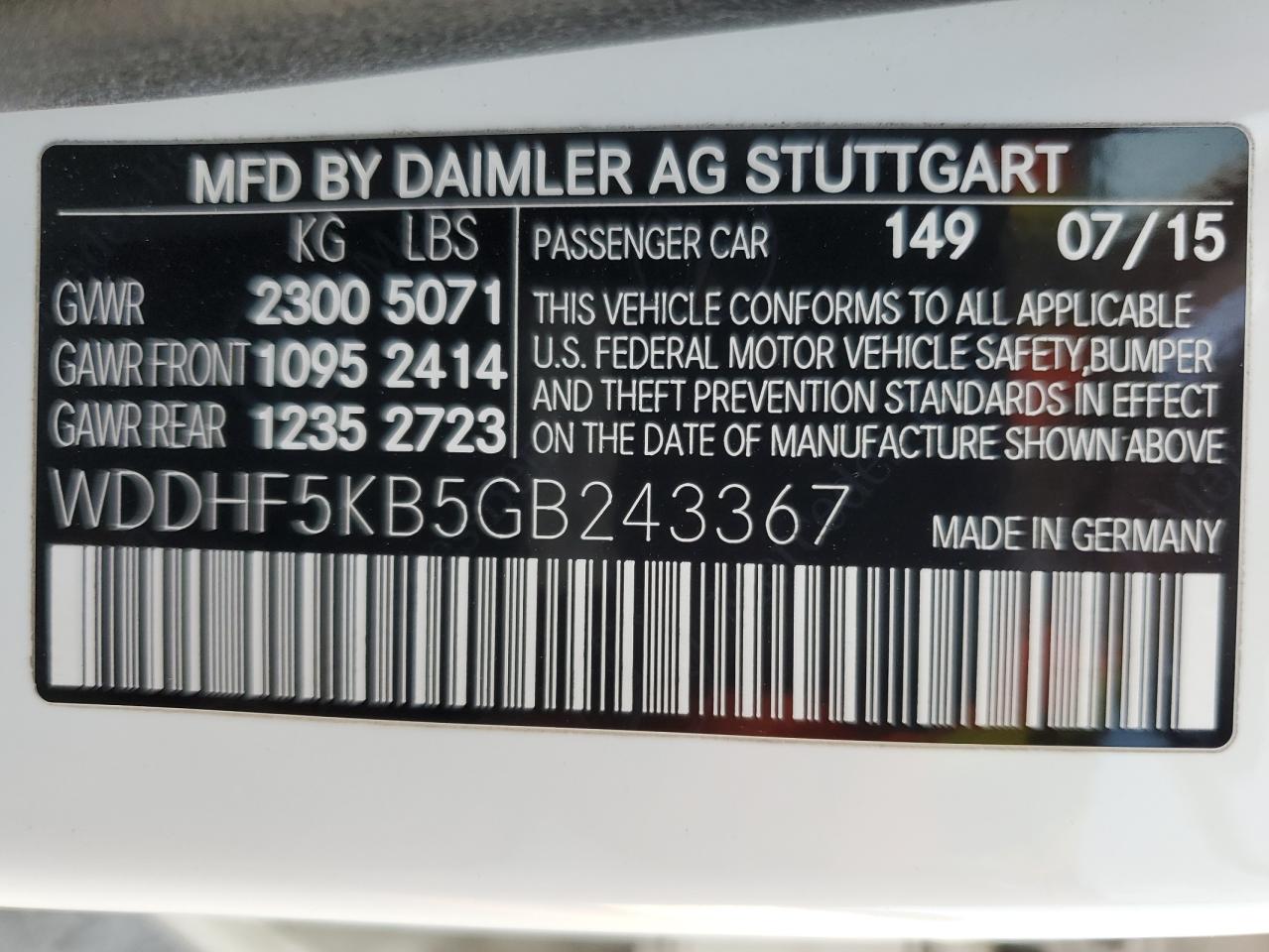 2016 Mercedes-Benz E-klasse VIN WDDHF5KB5GB243367 Copart auction photo, front end damage thumbnail 12