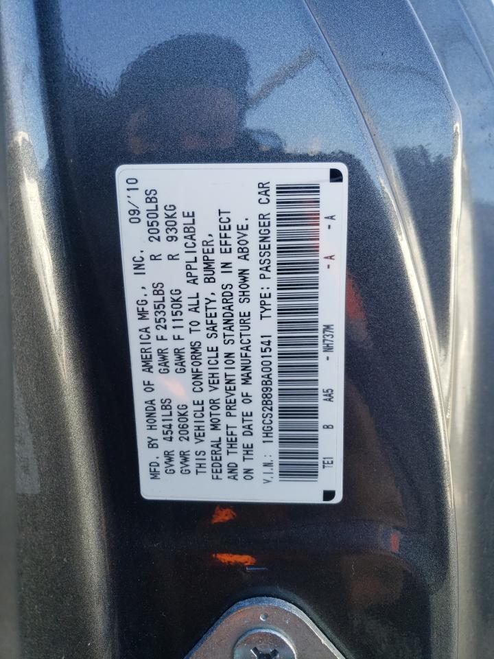 2011 Honda Accord VIN 1HGCS2B89BA001541 Copart auction photo, front end / minor dent/scratches damage thumbnail 12