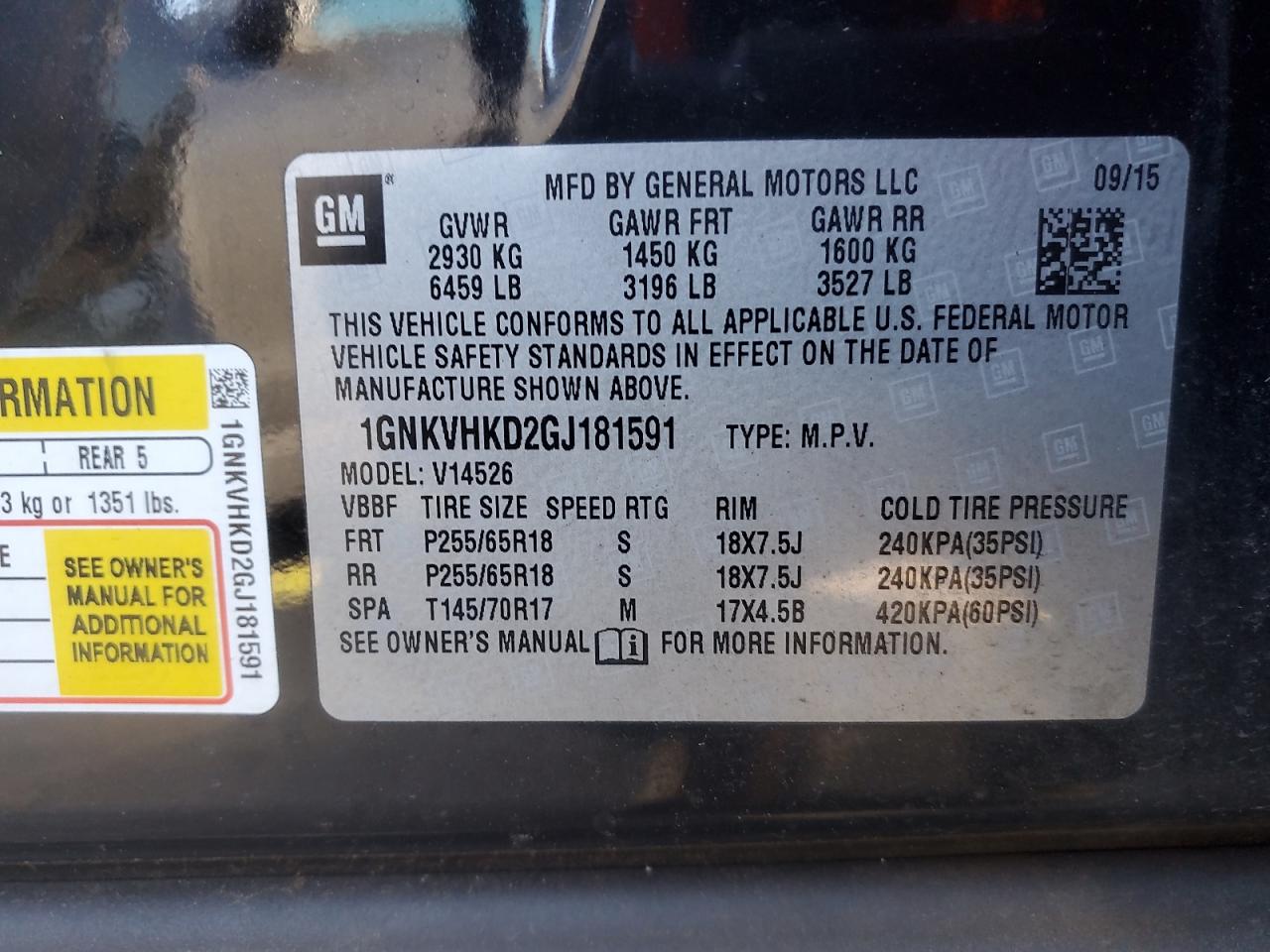 2016 Chevrolet Traverse VIN 1GNKVHKD2GJ181591 Copart auction photo, all over damage thumbnail 12