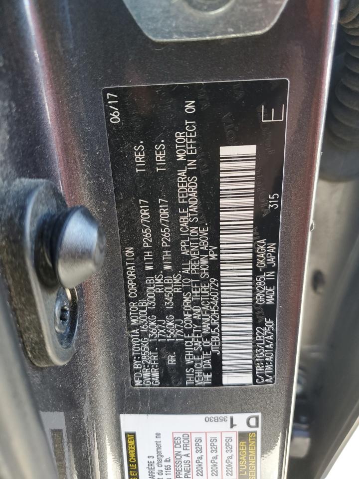 2017 Toyota 4Runner VIN JTEBU5JR2H5460729 Copart auction photo, front end damage thumbnail 13