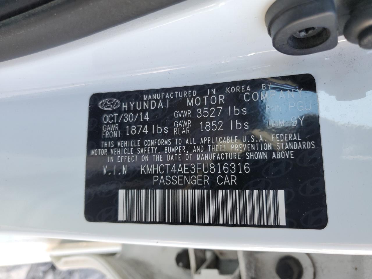 2015 Hyundai Accent VIN KMHCT4AE3FU816316 Copart auction photo, vandalism damage thumbnail 12