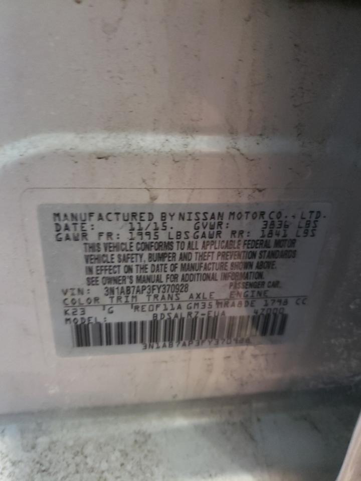 2015 Nissan Sentra VIN 3N1AB7AP3FY370928 Copart auction photo, front end damage thumbnail 12
