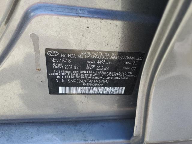 2019 Hyundai Sonata VIN 5NPE24AF4KH757547 Copart auction photo, vandalism damage thumbnail 12