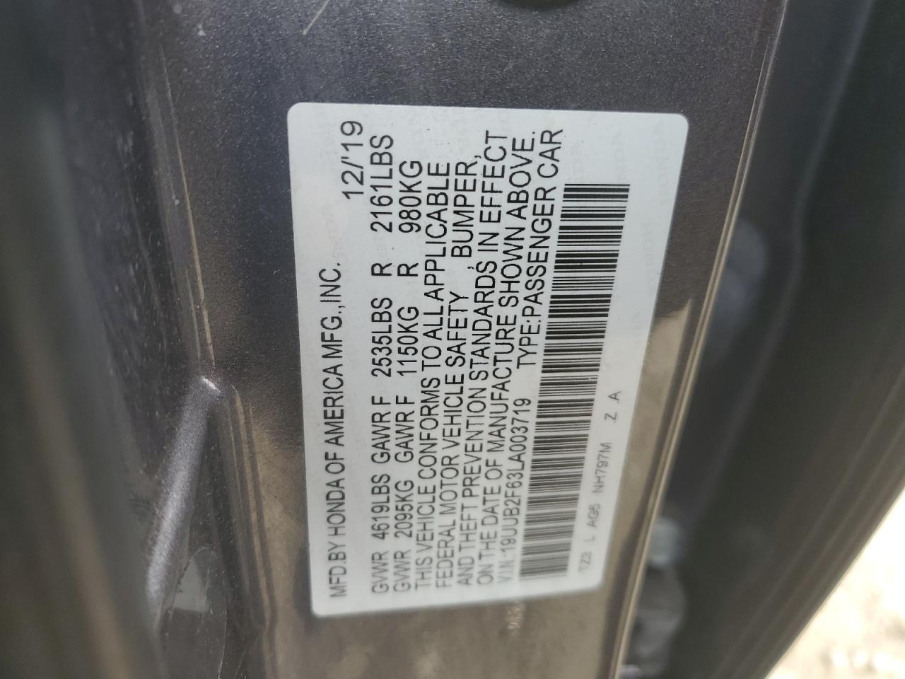 2020 Acura TLX VIN 19UUB2F63LA003719 Copart auction photo, front end damage thumbnail 15