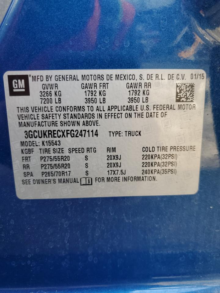 2015 Chevrolet Silverado VIN 3GCUKRECXFG247114 Copart auction photo, front end / side damage thumbnail 12