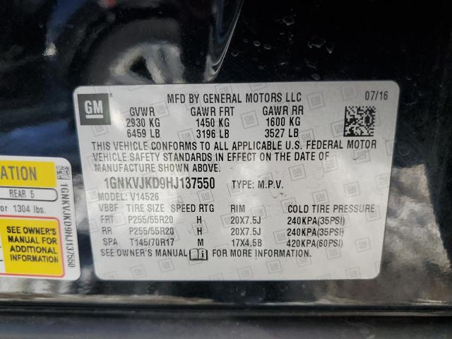 2017 Chevrolet Traverse VIN 1GNKVJKD9HJ137550 Copart auction photo, front end / rear end damage thumbnail 13