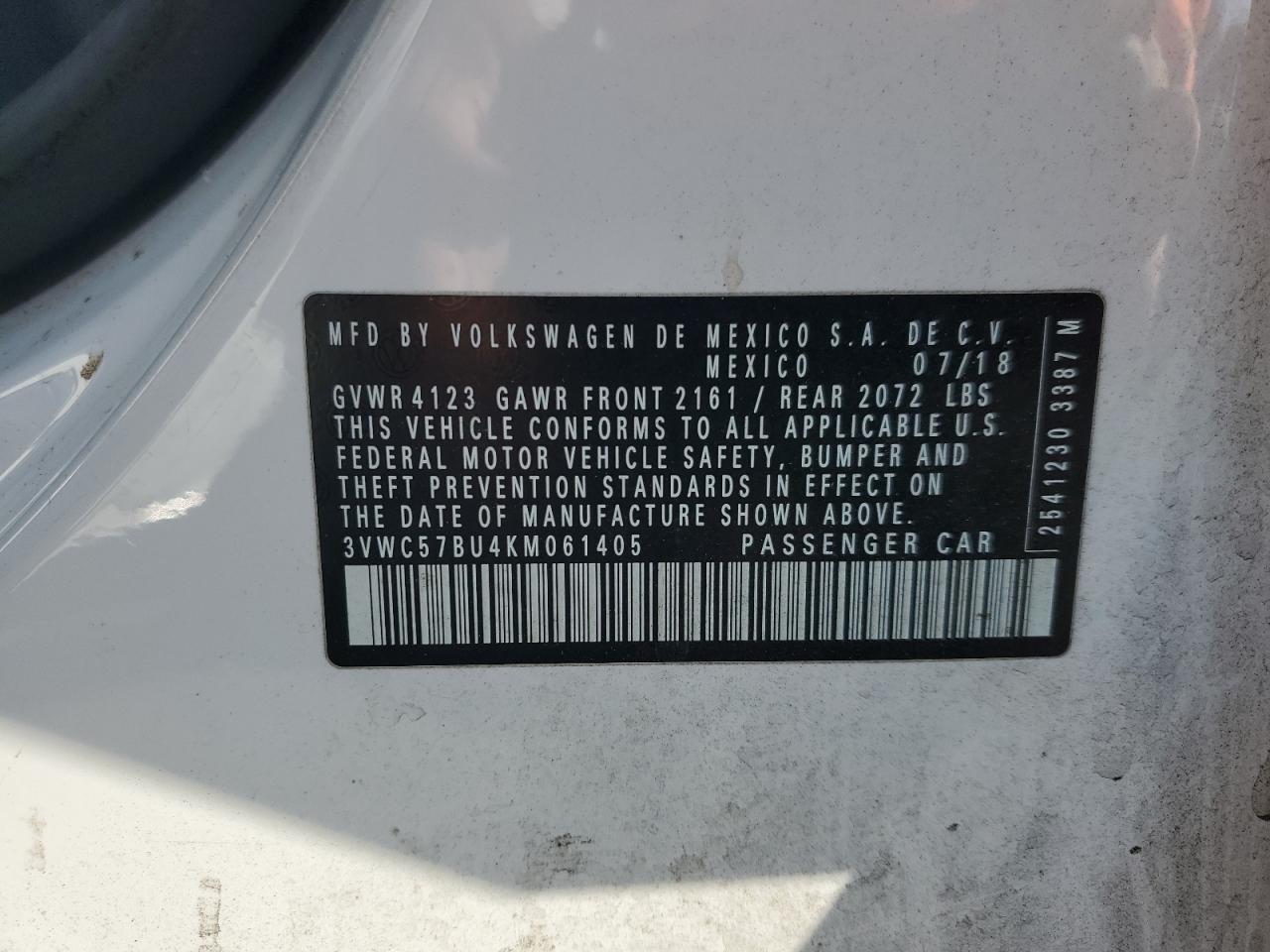 2019 Volkswagen Jetta VIN 3VWC57BU4KM061405 Copart auction photo, front end / minor dent/scratches damage thumbnail 12