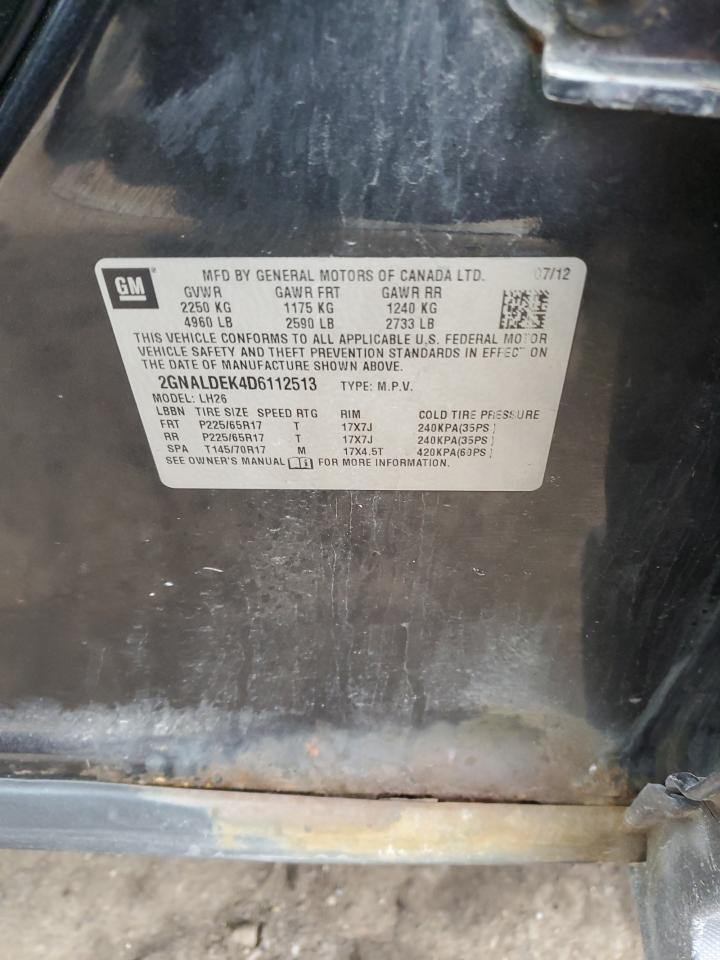 2013 Chevrolet Equinox VIN 2GNALDEK4D6112513 Copart auction photo, front end / rear end damage thumbnail 12