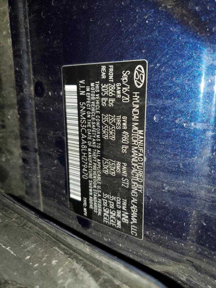 2020 Hyundai Santa Fe VIN 5NMS3CAA8LH279470 Copart auction photo, front end / side damage thumbnail 14