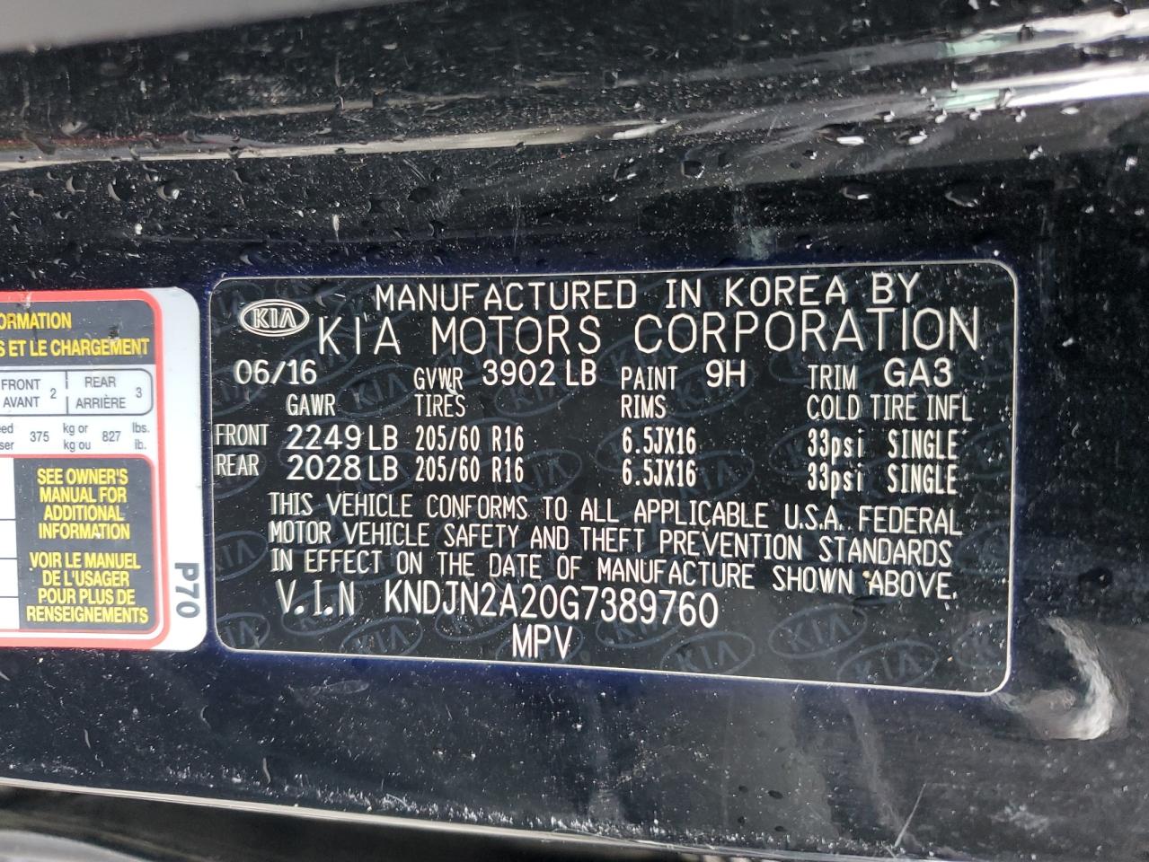 2016 KIA Soul VIN KNDJN2A20G7389760 Copart auction photo, side / front end damage thumbnail 13