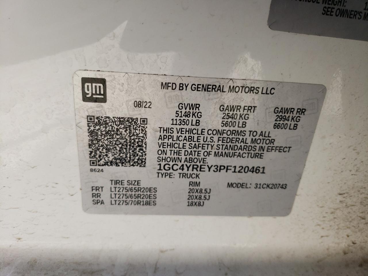 2023 Chevrolet Silverado VIN 1GC4YREY3PF120461 Copart auction photo, front end damage thumbnail 12