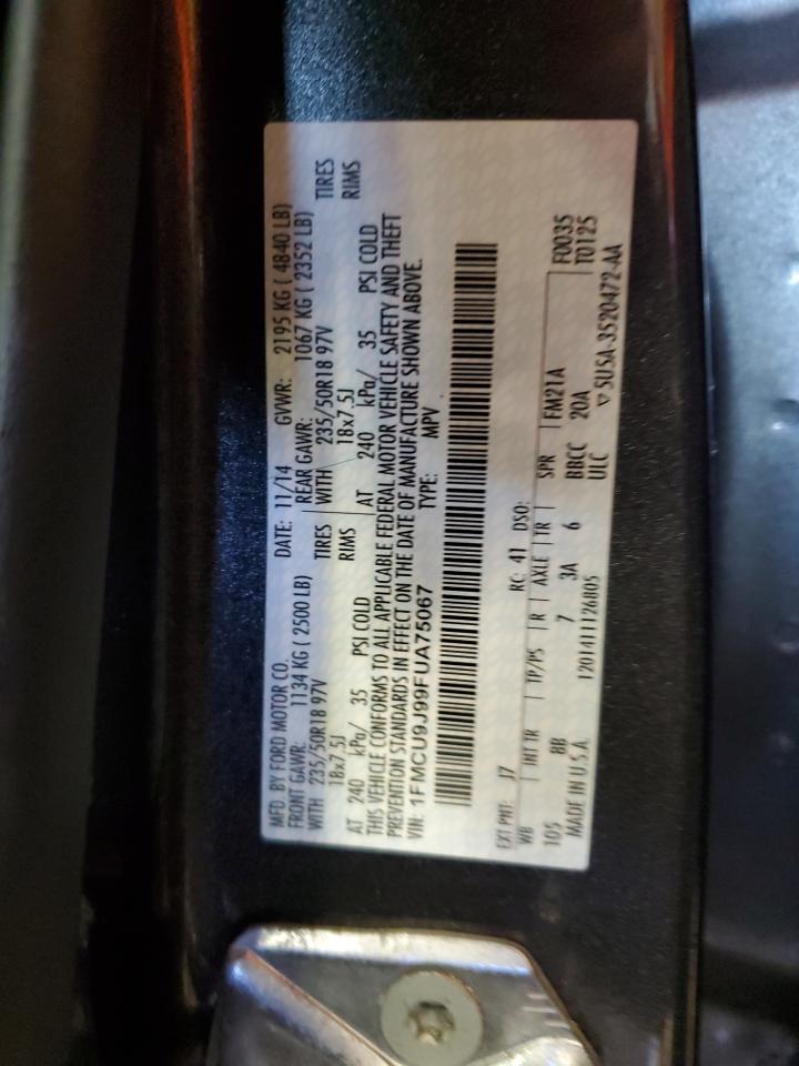 2015 Ford Escape VIN 1FMCU9J99FUA75067 Copart auction photo, side / front end damage thumbnail 13