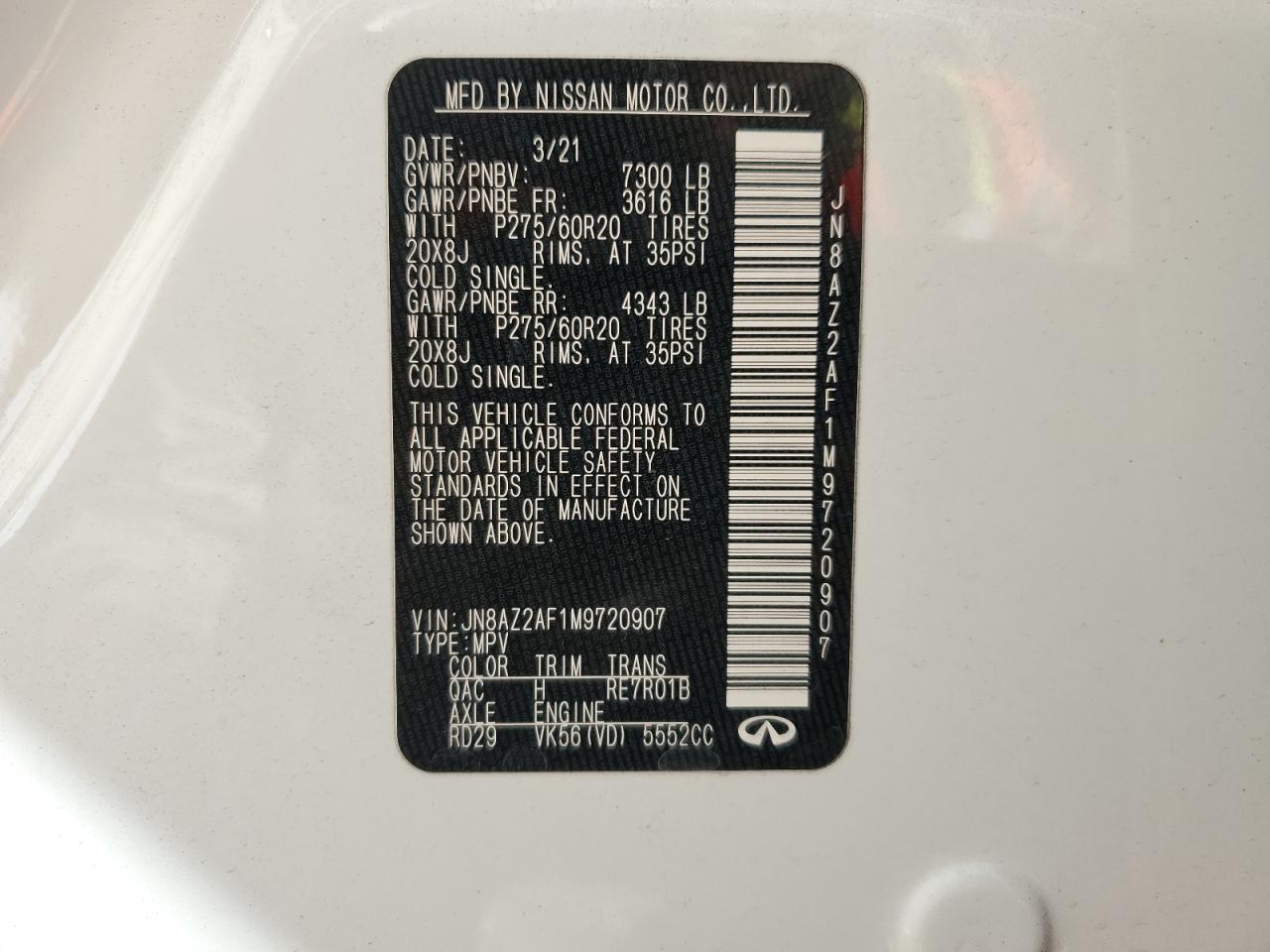 2021 Infiniti QX80 VIN JN8AZ2AF1M9720907 Copart auction photo, burn - engine damage thumbnail 13