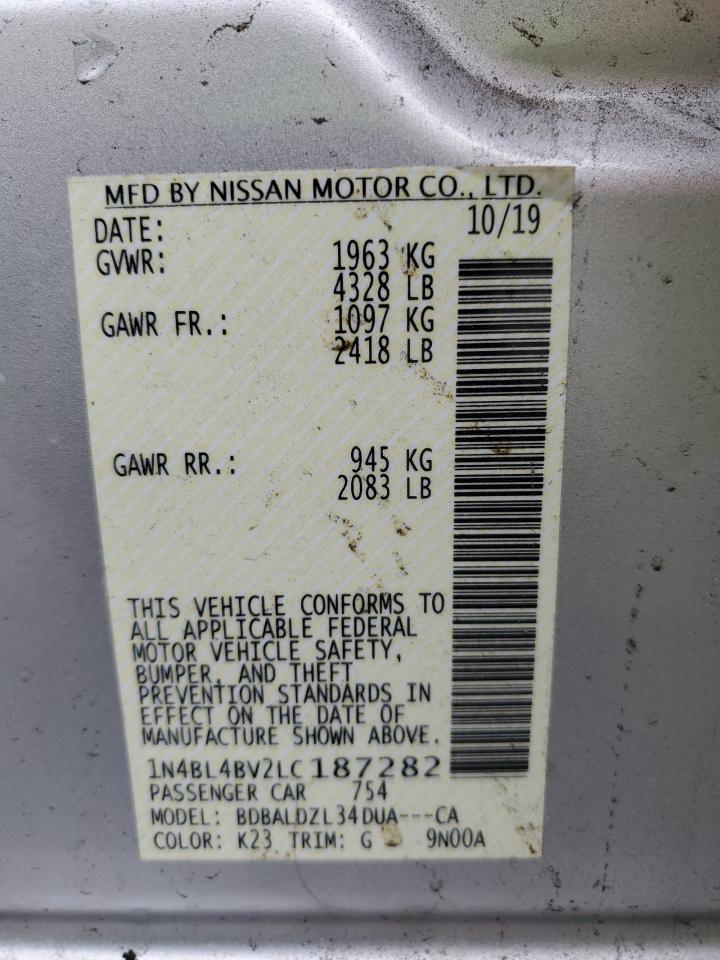 2020 Nissan Altima VIN 1N4BL4BV2LC187282 Copart auction photo, side / front end damage thumbnail 12