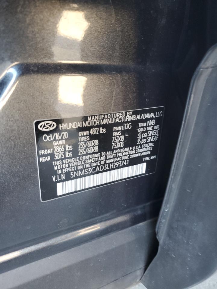 2020 Hyundai Santa Fe VIN 5NMS3CAD3LH293741 Copart auction photo, front end damage thumbnail 12