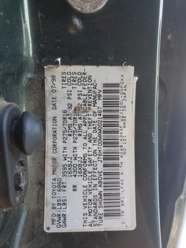 1998 Lexus LX VIN JT6HT00WXW0021467 Copart auction photo, mechanical damage thumbnail 13