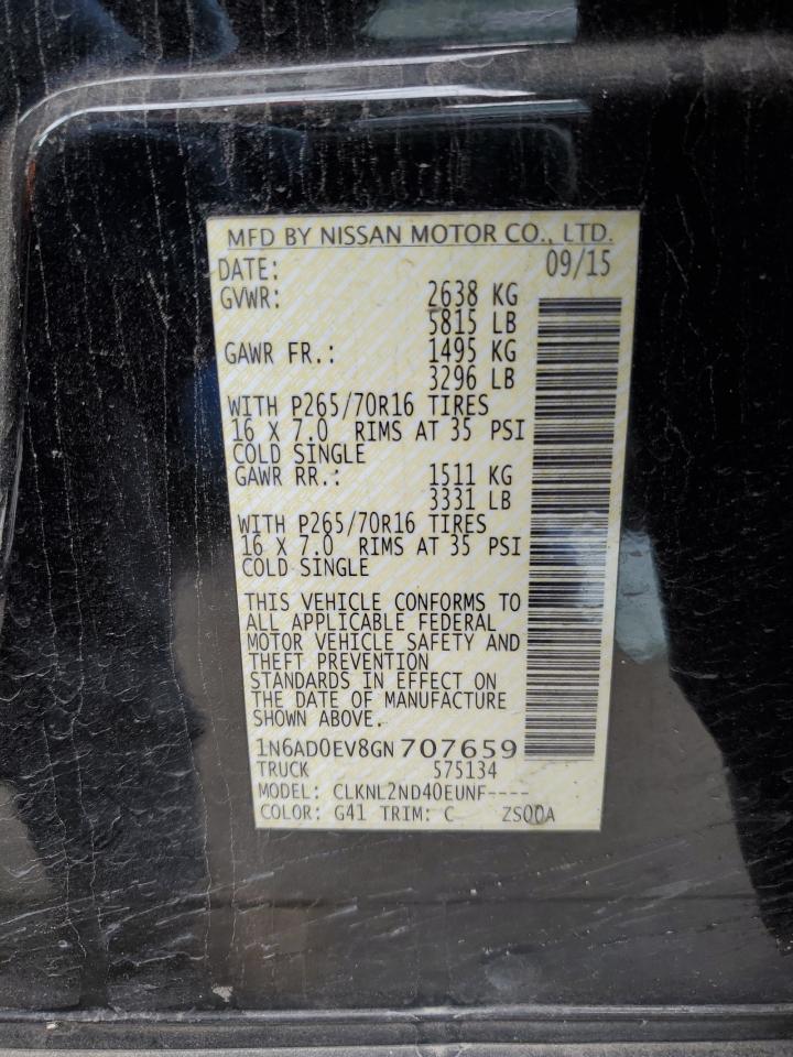 2016 Nissan Navara (Frontier) VIN 1N6AD0EV8GN707659 Copart auction photo, all over damage thumbnail 15