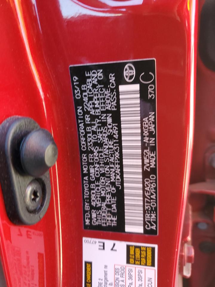 2019 Toyota Prius VIN JTDKARFPXK3114491 Copart auction photo, front end / minor dent/scratches damage thumbnail 13