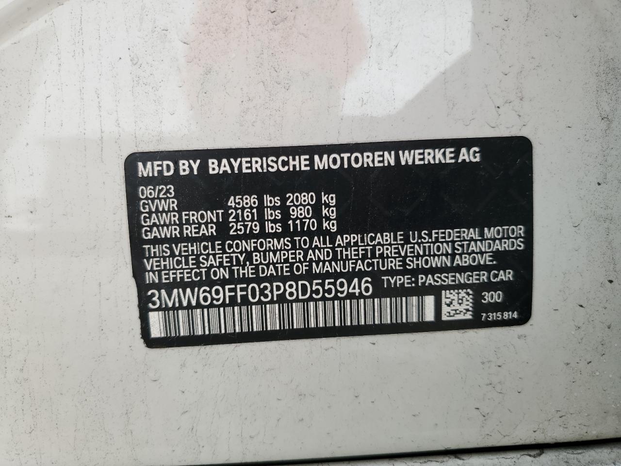 2023 BMW 3er VIN 3MW69FF03P8D55946 Copart auction photo, front end / undercarriage damage thumbnail 12