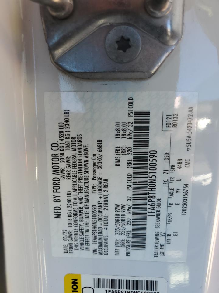 2022 Ford Mustang VIN 1FA6P8TH0N5100590 Copart auction photo, side / front end damage thumbnail 12