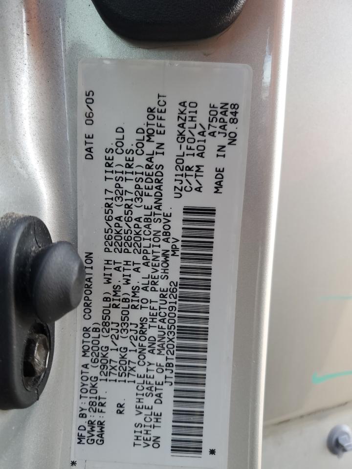2005 Lexus GX VIN JTJBT20X350091262 Copart auction photo, all over damage thumbnail 13