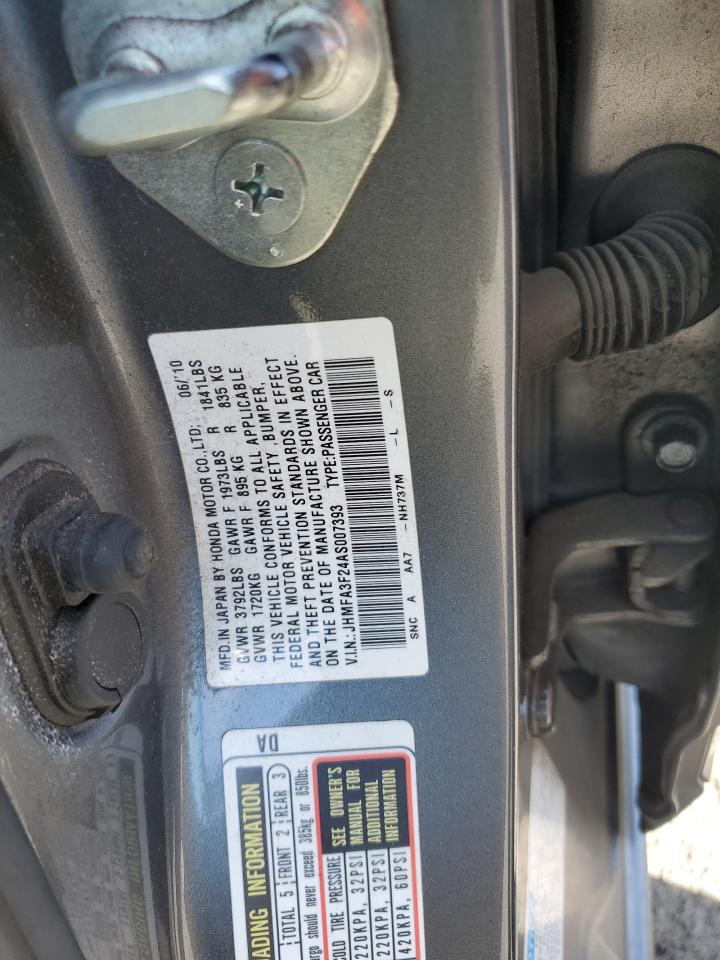 2010 Honda Civic VIN JHMFA3F24AS007393 Copart auction photo, side damage thumbnail 14